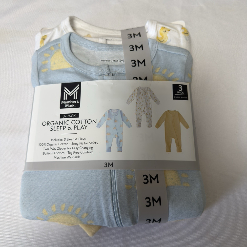 Member's Mark Baby 3-Pack Organic Cotton Soft Sleep And Play Size 3 Months